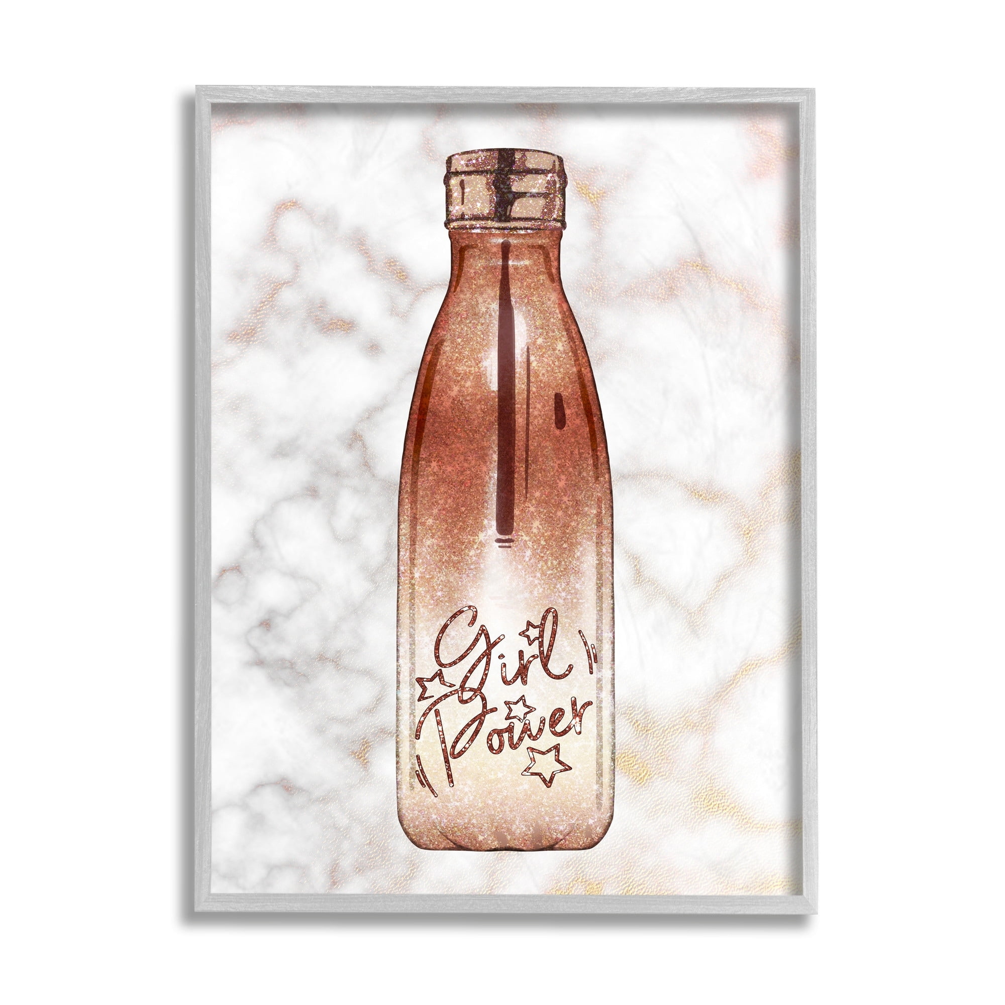 Stupell Industries Girl Power Quote Fashion Bottle over Marble Black Framed, 24 x 30, Design by Ziwei Li