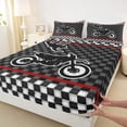 thumbnail image 3 of Feelyou Boys Motorcycle Sports Twin Sheet Sets, Extreme Sport Atehlete Twin Fitted Sheet, Black White Checkered Buffalo Flat Sheet, Microfiber Bedroom Decor, 3pcs, 3 of 7