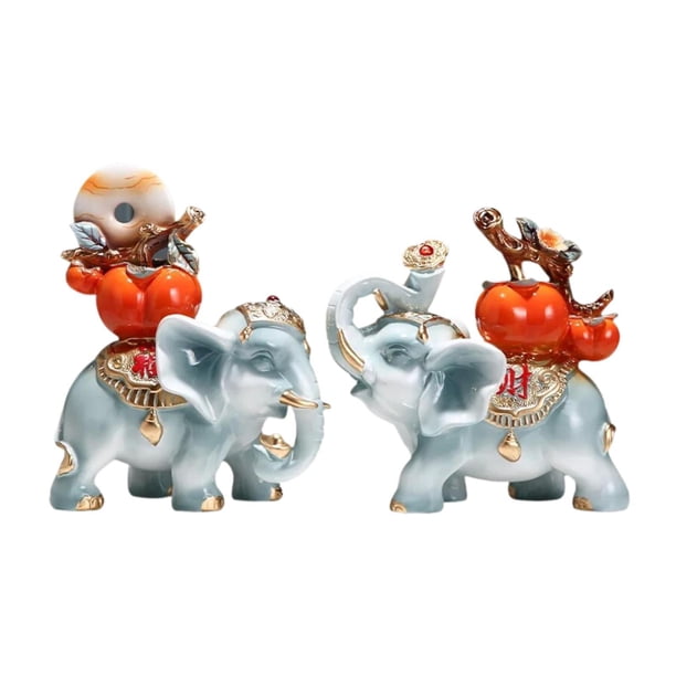 2 estatuas de elefante de la suerte, adornos de resina, regalo de cumpleaños, coleccionables, Feng Shui Azul claro