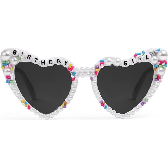 Heart Glasses, Birthday Girl Heart Shaped Sunglasses, Cute White Sunglasses Birthday Gifts for Party Decorations