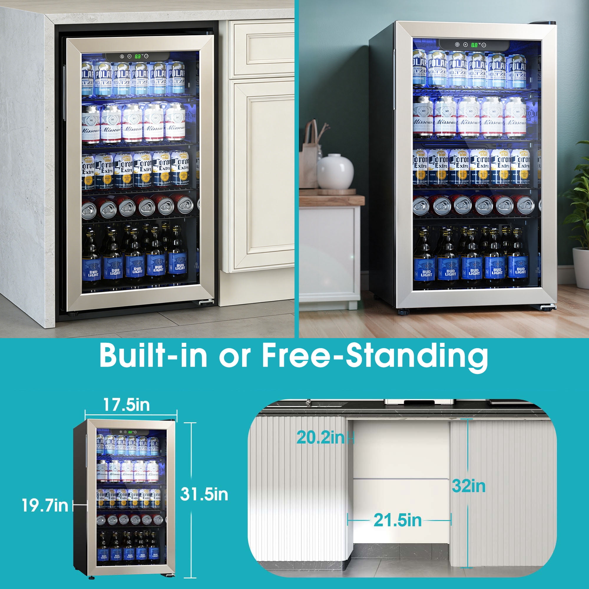 Goosiay 130 Can Beverage Refrigerator & Cooler, Mini Bar Drink Refrigerator with Glass Door, Silver