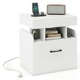 thumbnail image 1 of Gymax Nightstand w/ Charging Station Drawer & Sliding Top Storage Tray Open Shelves White, 1 of 10