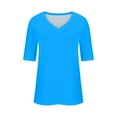 thumbnail image 5 of HOMBOM Short Sleeve Womens Y2k Tops Casual Sky Blue Solid V-Neck T-Shirts XXXL, 5 of 6