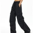 thumbnail image 4 of Owordtank Women's High Waist Baggy Cargo Pants - Casual Solid Parachute Trousers Loose Fit with Multiple Pockets for Street Style & Travel, 4 of 6