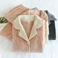 thumbnail image 4 of Pajamas for Women Set Winter Fleece 2 Piece Button Top Long Pant Pocket Loungewear Pink L, 4 of 4