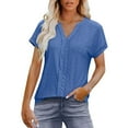 thumbnail image 2 of ECZHAW Eyelet Tops for Women Trendy Solid Color Versatile Short Sleeve Shirts Basic Business Casual V Neck Summer T-Shirts, 2 of 9