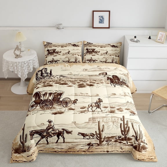 Erosebridal Cowgirl Cowboy Comforter Sets King Size, Vintage Western Down Comforter, Rustic Horse Duvet Insert, Ultra Soft Bedroom Decorative, 3pcs