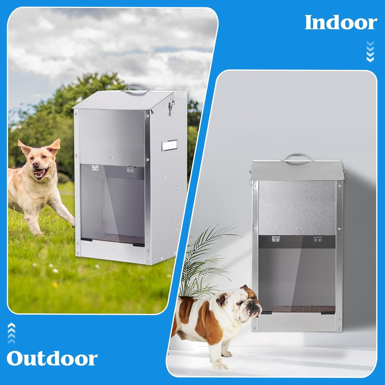 Automatic Dog Feeder Large Breed with Handle, Stainless Steel Indoor Outdoor Pet Food Dispenser for Large Dogs (25lbs)