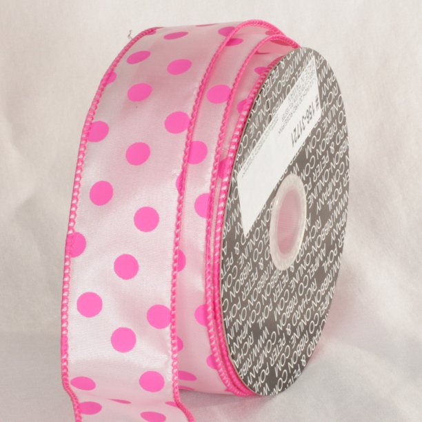 Pink Polka Dots Printed Wired Craft Ribbon 1.5" x 40 Yards Walmart