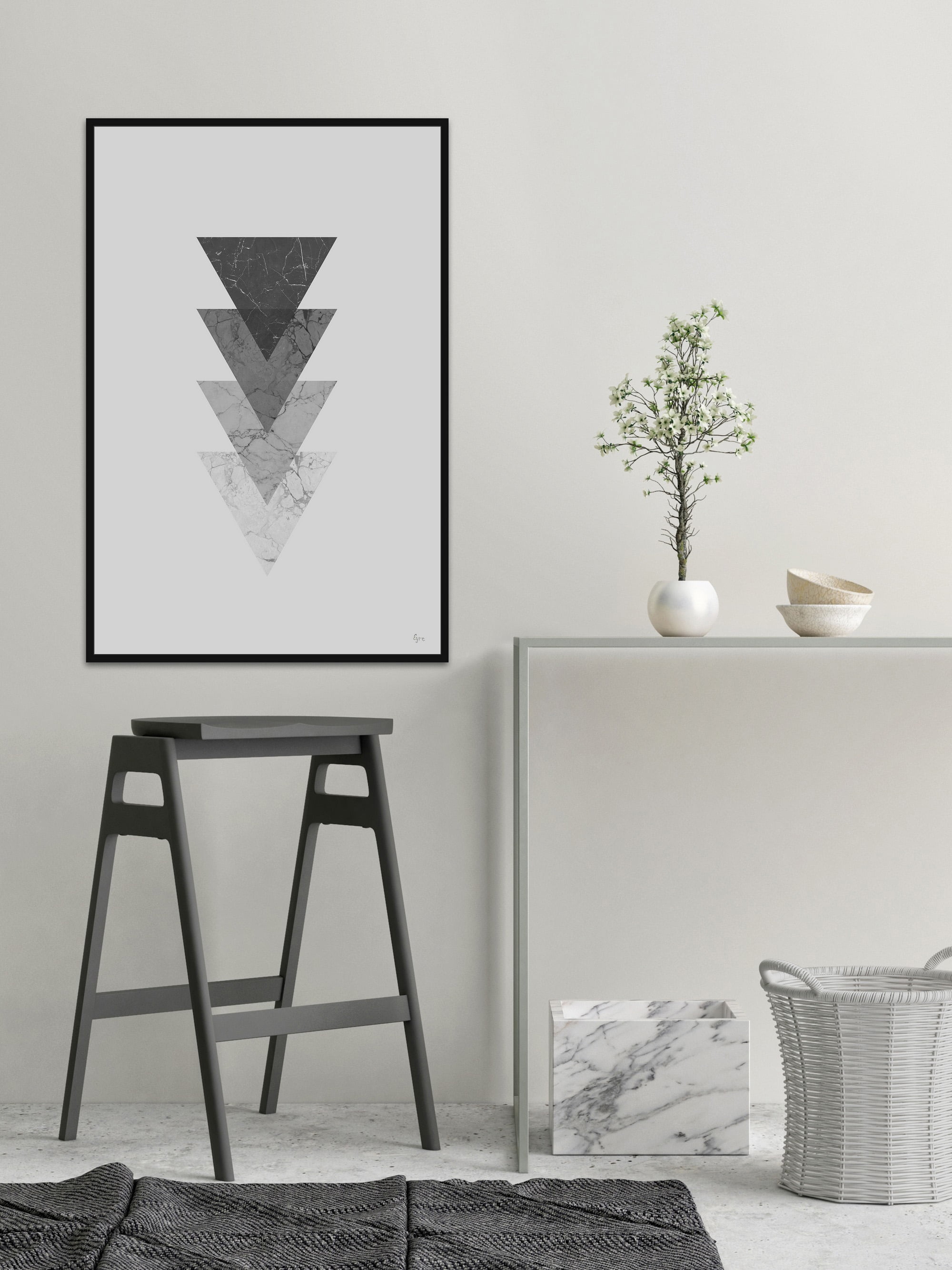 Marble Triangles Floater Framed Painting Print on Canvas