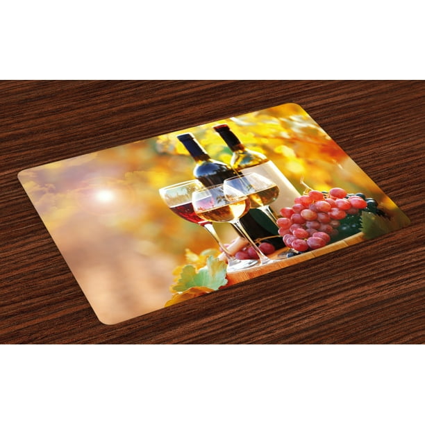 Wine Placemats Set of 4 Tasty Wine on Wooden Barrel on Grape Plantation