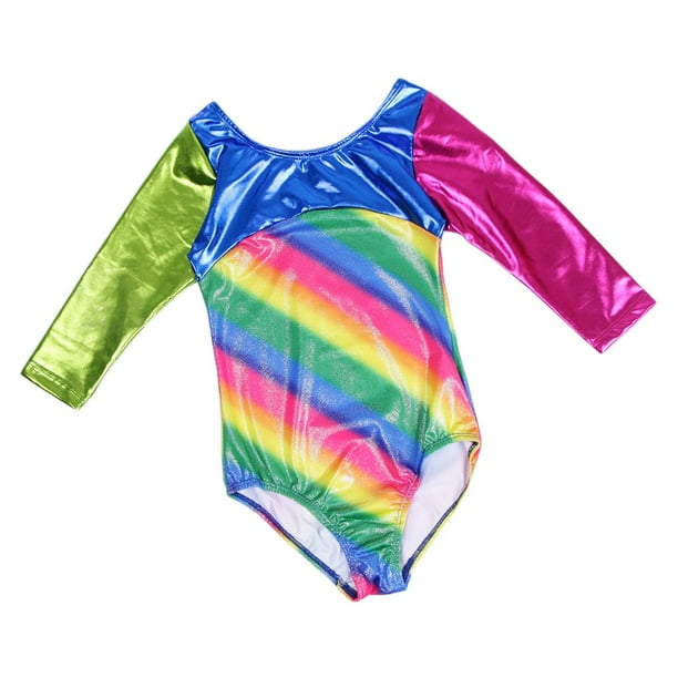 Maillot de gimnasia Artística perfecl Con Brillo Metálico Rayadas Coloridas Mameluco para niñas 4-8 años