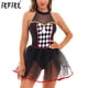 thumbnail image 2 of Traje de Cosplay de payaso de circo para mujer, vestido acampanado, calzoncillos incorporados, vestido con tutú de baile sin mangas a cuadros y espalda descubierta, disfraz de Halloween, 2 of 4