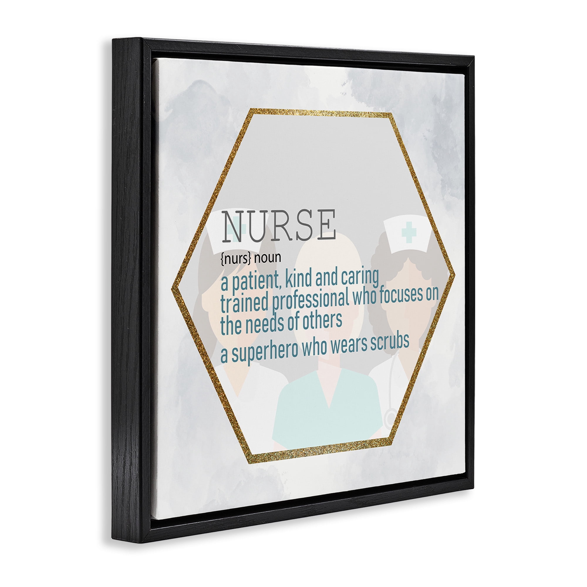 Stupell Industries Nurse Professional Definition Typography Painting Black Floater Framed Canvas Art Print Wall Art, 18 x 18