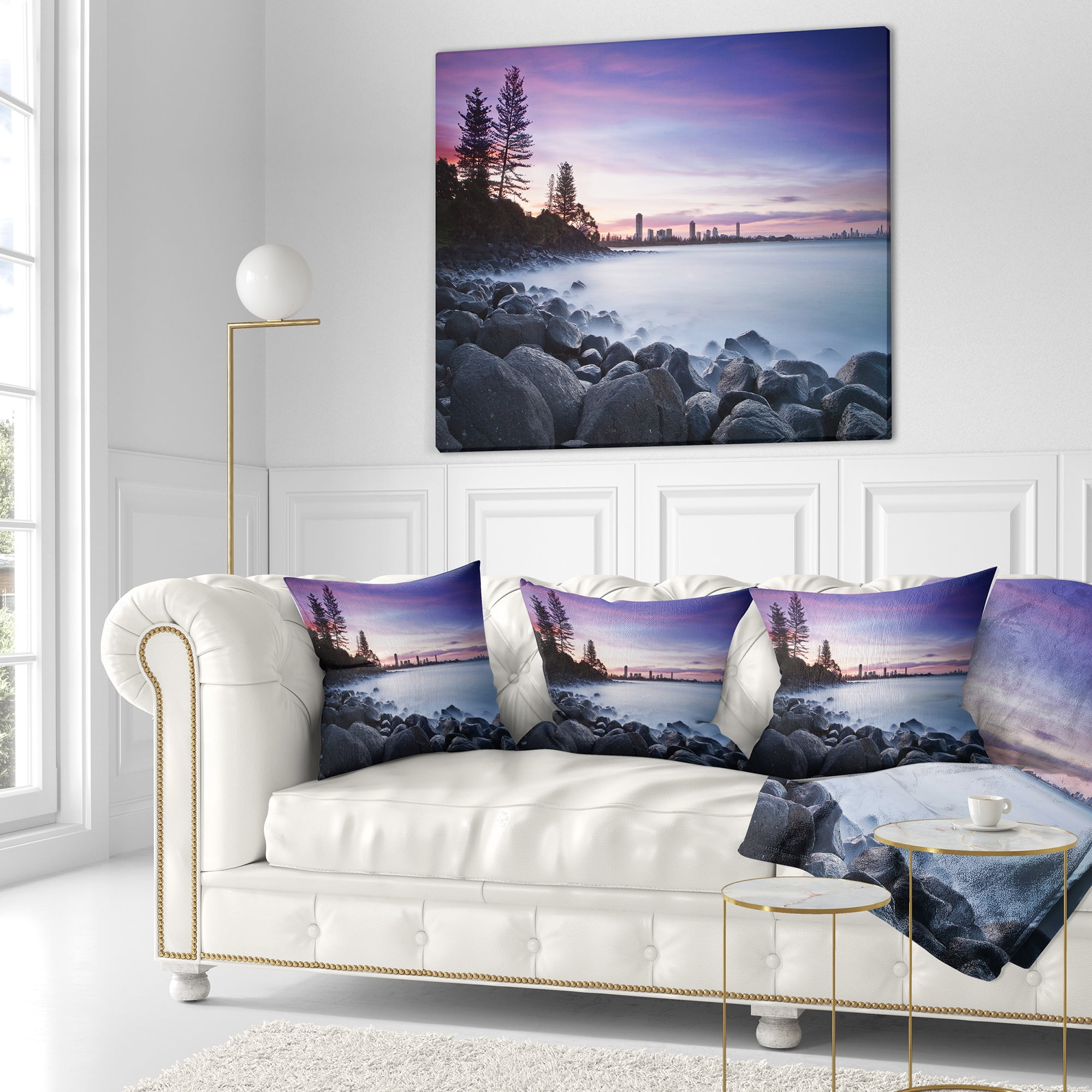 Designart Rocky Burleigh Point in Blue - Seascape Throw Pillow - 18x18