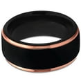 thumbnail image 3 of P. Manoukian Tungsten Wedding Band Ring 10mm for Men Women Black & 18K Rose Gold Plated Stepped Edge Brushed Lifetime Guarantee Size 4, 3 of 5