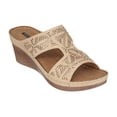 thumbnail image 1 of GC Shoes Womens Open Toe Memory Foam Wedge Sandals, Summer Platform Heels, Low Heeled Perforated Strap Slides, Drift/Gold/9, 1 of 4
