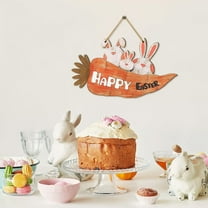 Easter Decorations Rabbit Sign, Hanging Wall Decor Happy Easter Carrot Signs, Easter Theme Sign Plaque Hanger for Easter Home Wall Door Indoor Outdoor Spring Decoration