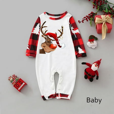 

Baby Family Christmas Pajamas Cute Christmas Deer Print Pajamas Plaid Holiday Pajamas Set Parent Child