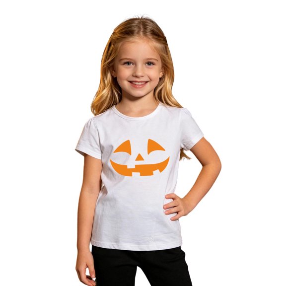 Bainana Halloween T-Shirts For Girls Size 4-5 Years Cute Face Print Short Sleeve Tshirts Toddler Daily Wear Outfits White