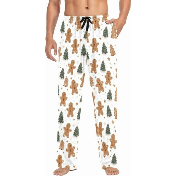 Faty-T Mens Pajama Pants Christmas Trees Gingerbread Cookies Pajama Bottoms Lightweight Sleep Pajama Lounge Pant