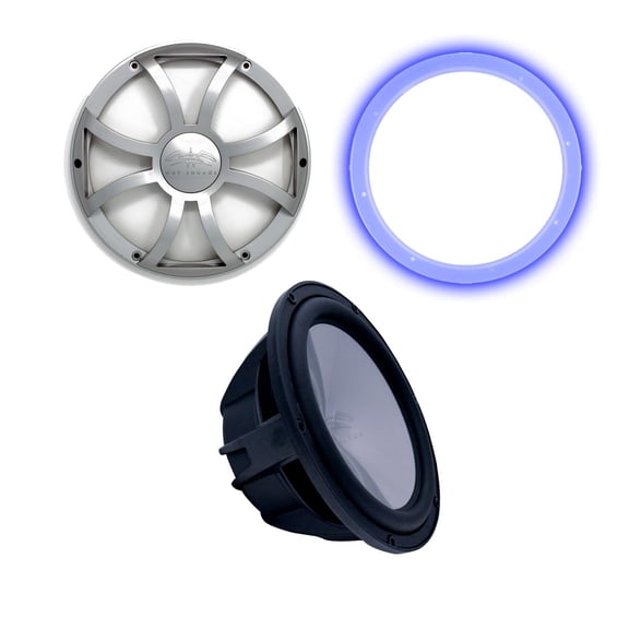 Wet Sounds Revo 10" Subwoofer, Grill, & RGB LED Ring - Black Subwoofer & Silver XS Grill - 2 Ohm