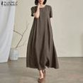 thumbnail image 1 of Oversize ZANZEA Fashion Women O Neck Short Sleeve Casual Loose Dress Summer Sundress Elegant Robe Femme Solid A-line VestidoXXXL Gao Jinjia LED, 1 of 2