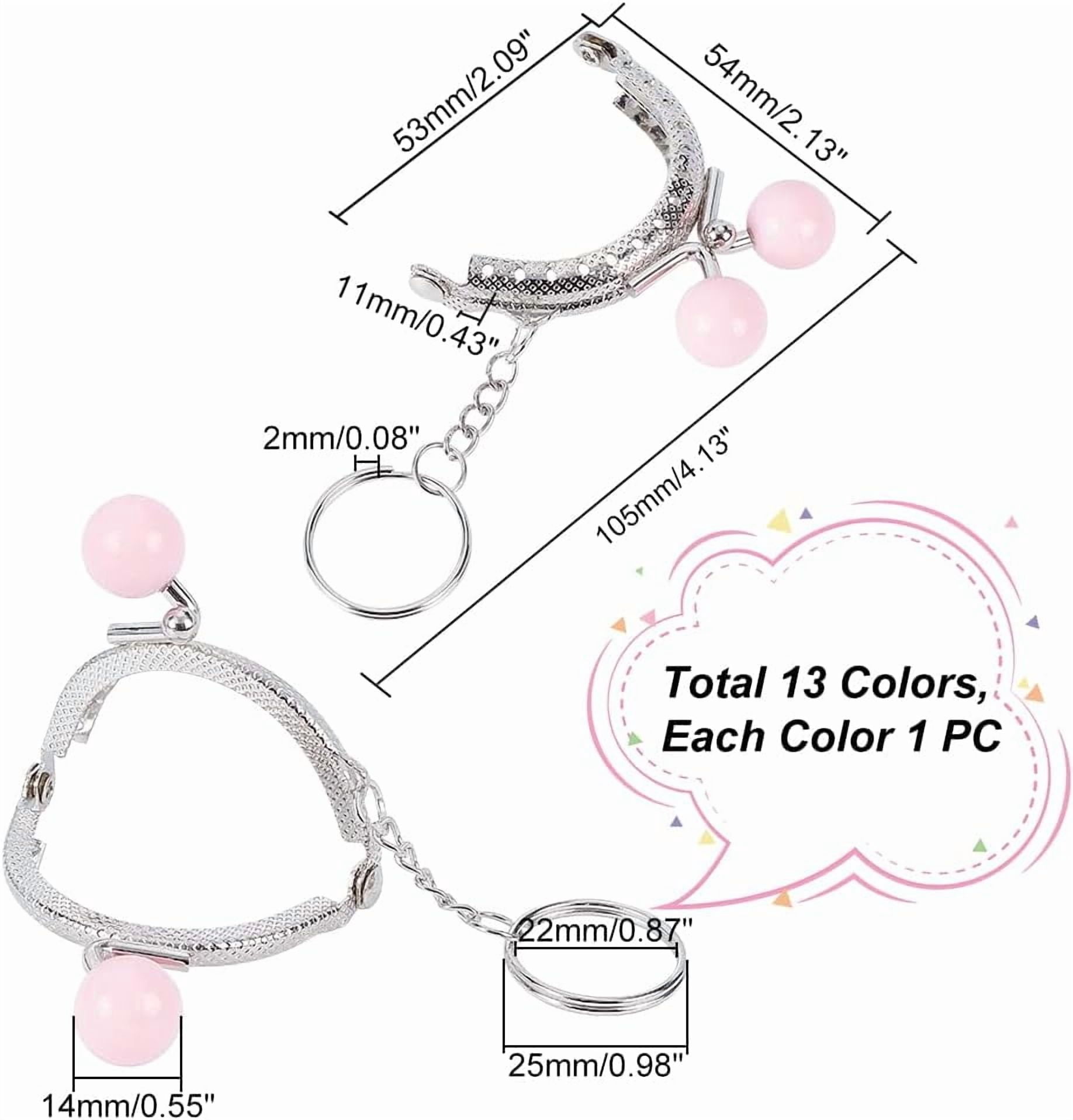 13pcs Purse Frame Bag Kiss Clasp 13 Color Lock Key Ring Coin Bag Metal Frame with Plasitc Beads Ball Purse Handle Set