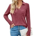 thumbnail image 2 of BLVB Womens V Neck Sweaters Fall Long Sleeve Knit Ribbed Tops Tunic Pullover Sweater Casual Lapel Shirts Blouses, 2 of 7