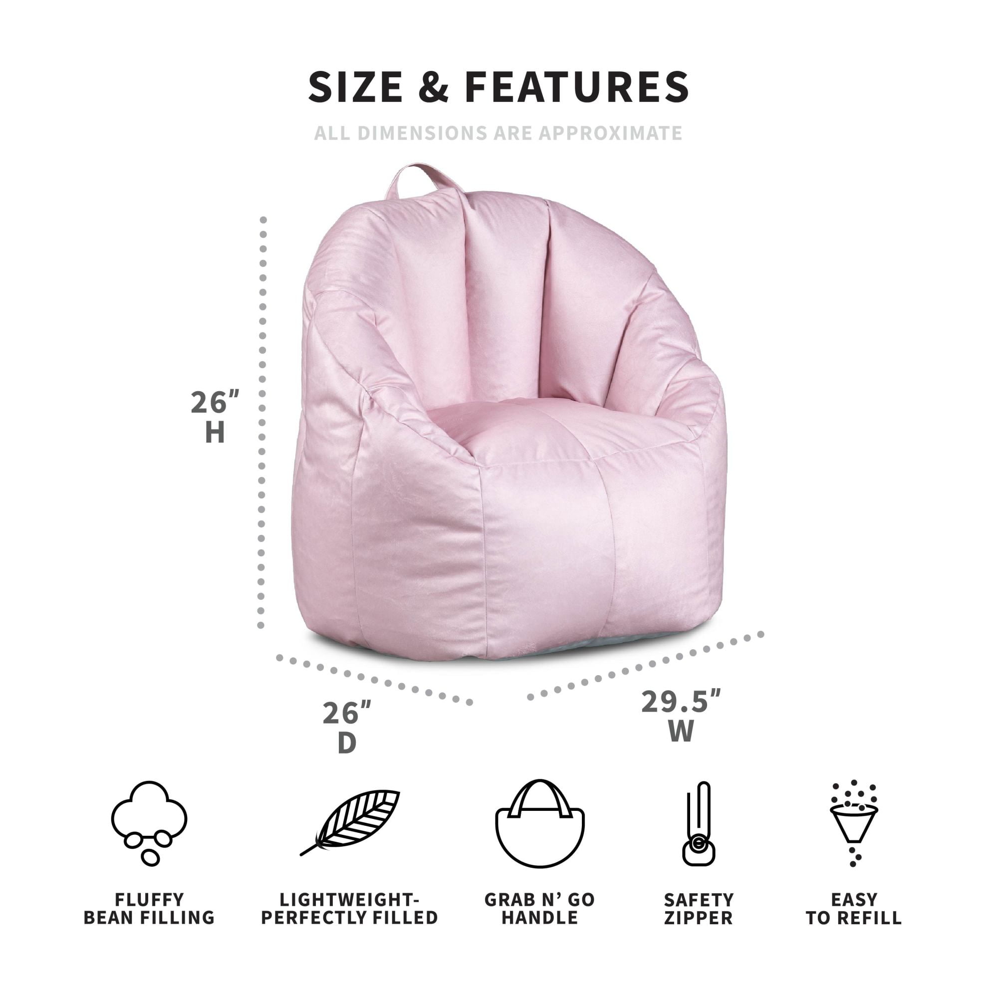 Big Joe Joey Bean Bag Chair for Kids/Teens, 2.5ft Plush Lounge Chair, Soft & Lightweight, Primrose Pink