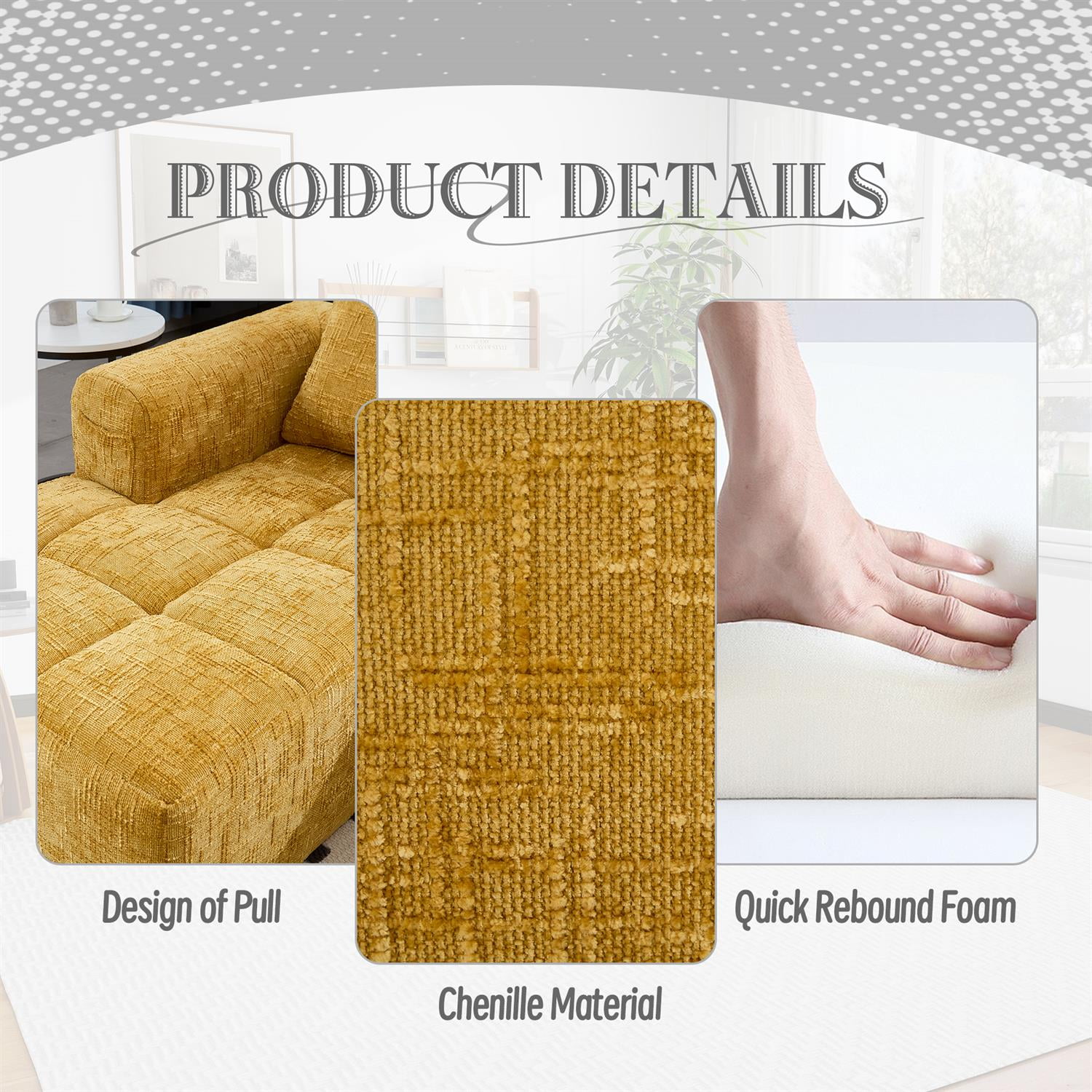 Demi Bonn 98" L-Shaped Modular Sectional Sofa with Chaise, Side Pockets, Modern Comfort Couch, Compression-Free Installation for Living Room, Yellow