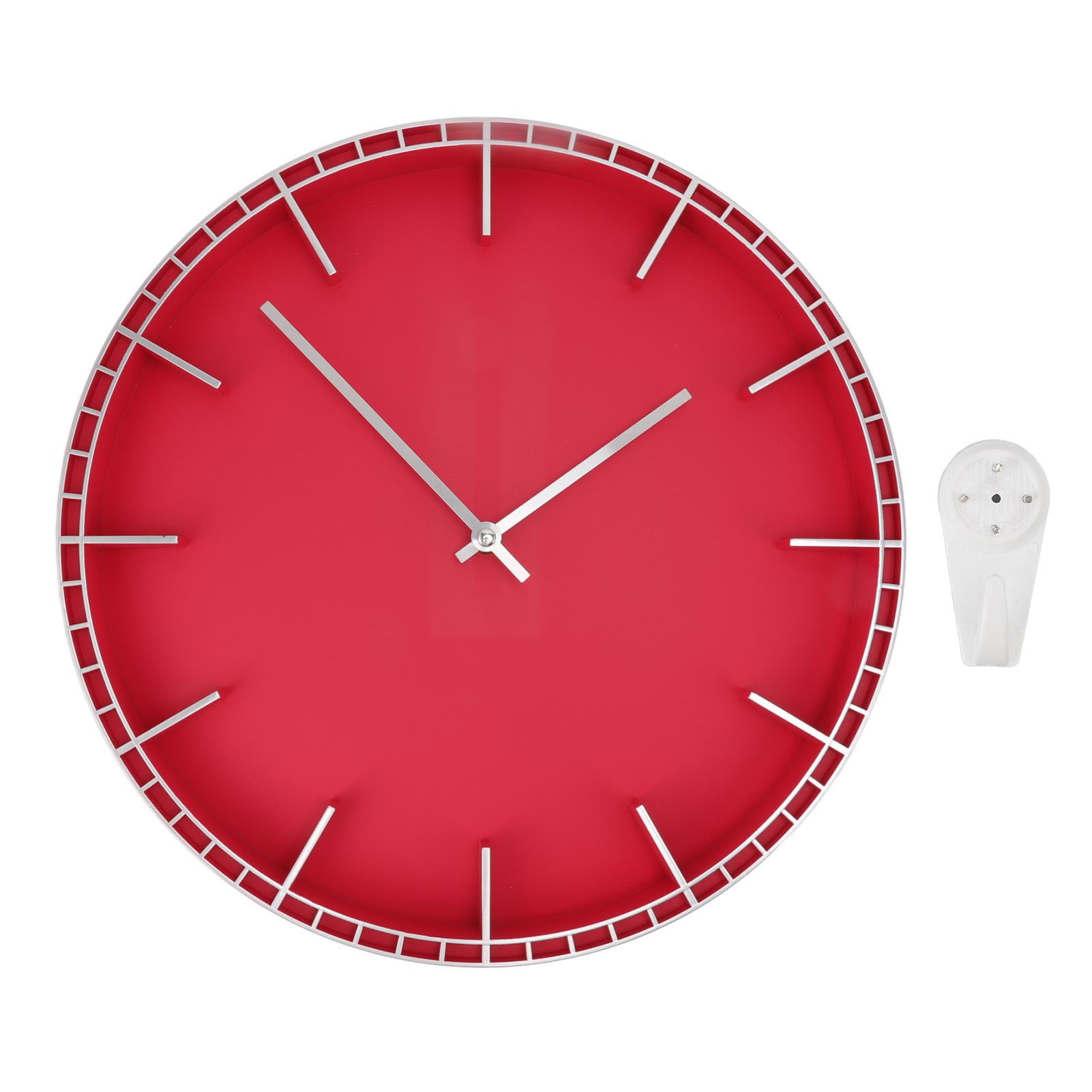 Wobythan Red Wall Clock for Living Room Decor, Silent Non Ticking 15in