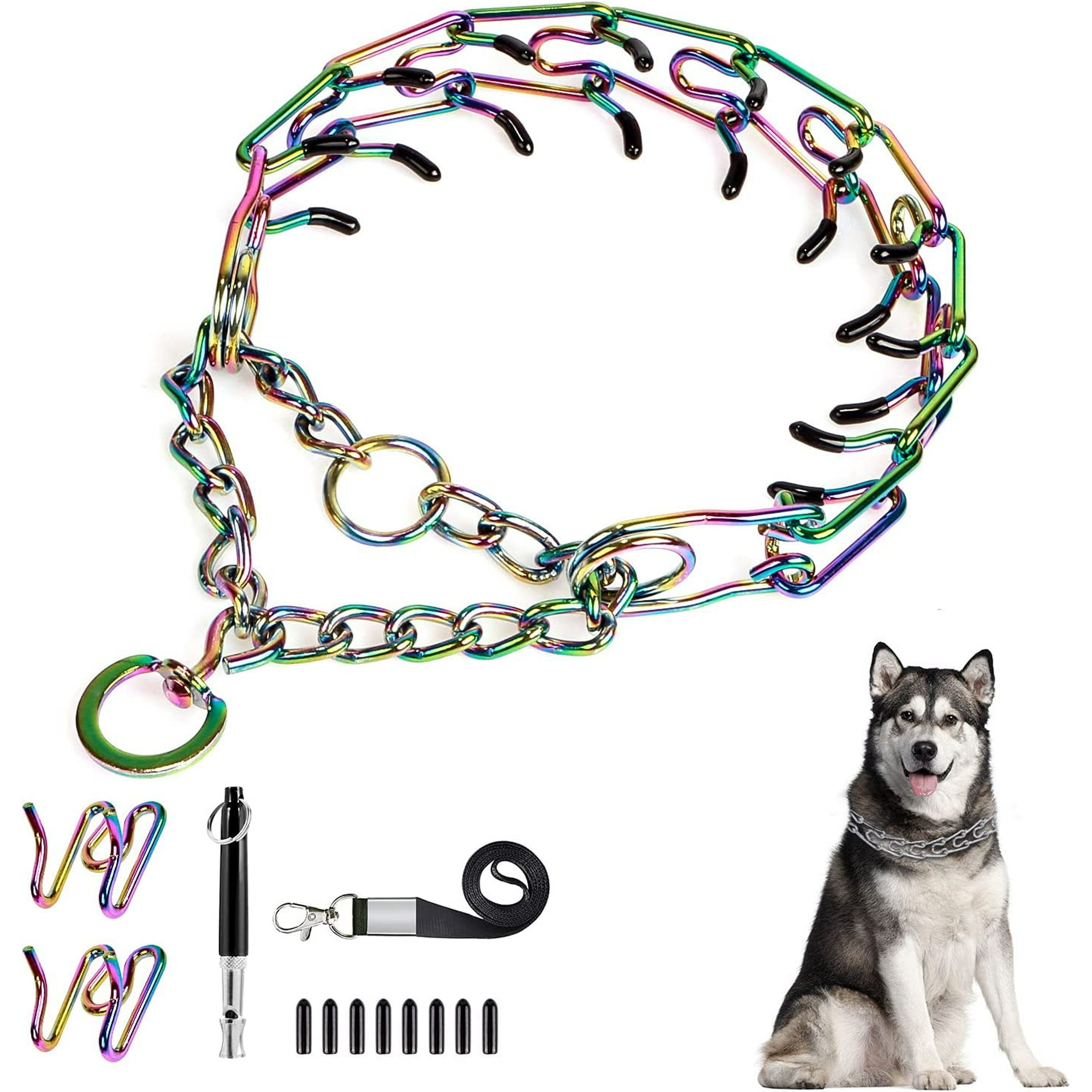 Gfdyree Dog Prong Traing Collar Choke Pinch Collar For Dogs 2 Extra Links dog Whistle colorful With Martingale Chain And Rubber Caps No Pull Do