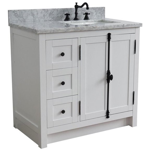 Plantation Solid Wood Single Vanity with Right Rectangle Sink in White/Ash