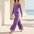 thumbnail image 4 of Tqcoqu Women's Cold‑Shoulder Jumpsuit, Contrast Piping Long Sleeve Wide Leg Floor Length Jumpsuit with Large Patch Pockets, 4 of 9