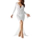 thumbnail image 1 of VISgogo Vestido largo de punto para mujer, manga larga, cuello en V profundo, ahuecado, color sólido, ajustado, vestido de playa VISgogo moda, 1 of 9