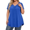 thumbnail image 2 of Womens Plus Size Tops Short Sleeve Summer V Neck Shirts Flowy Dressy Casual Tunic Blouses Blue 4XL, 2 of 6