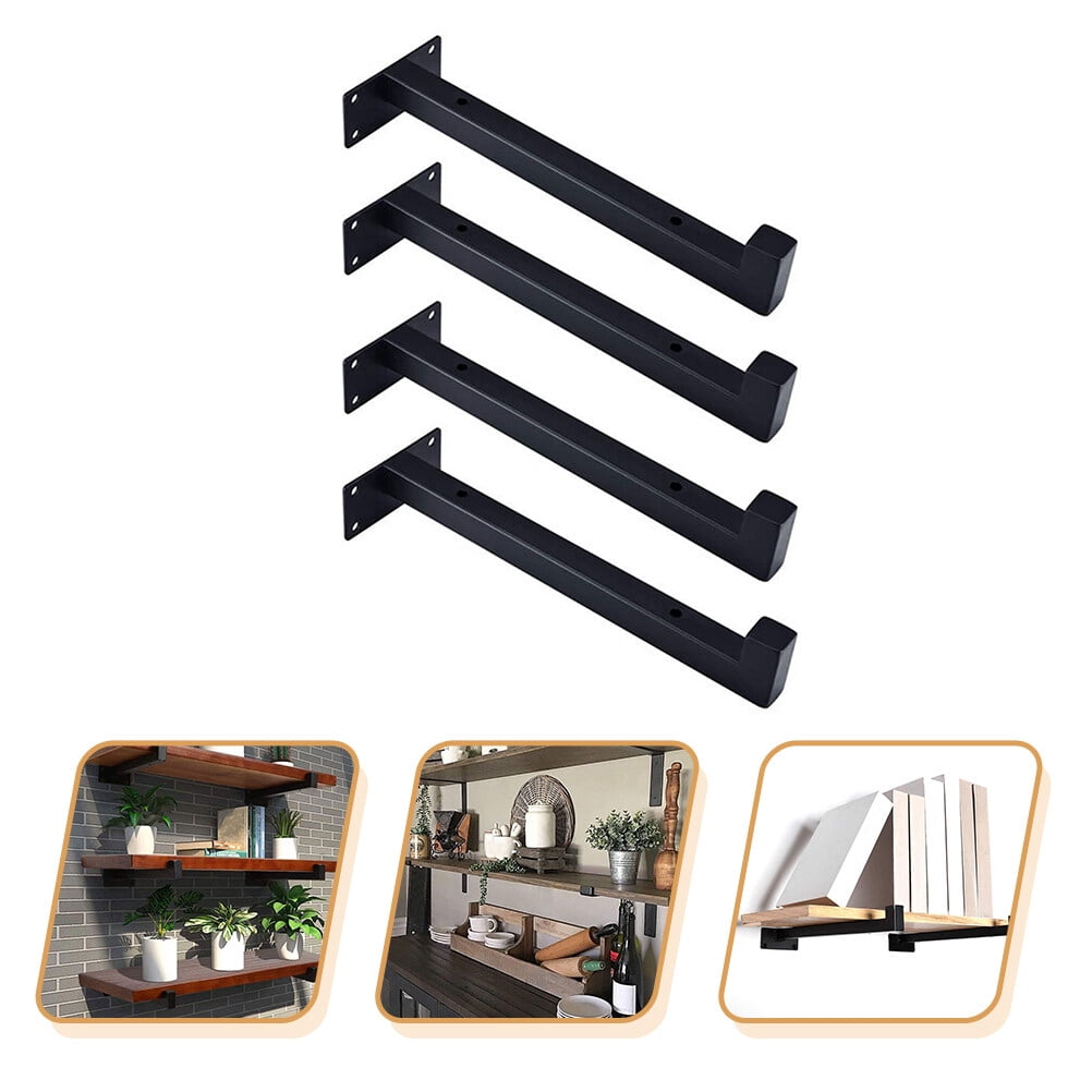 4-Pack Black Shelf Support Brackets 20x8.2CM Heavy Duty Wall Mount Holders for Home Storage and Organization
