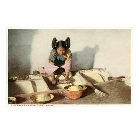 Corn Maiden Kachina - Hopi Maiden Grinding Corn Print Wall Art