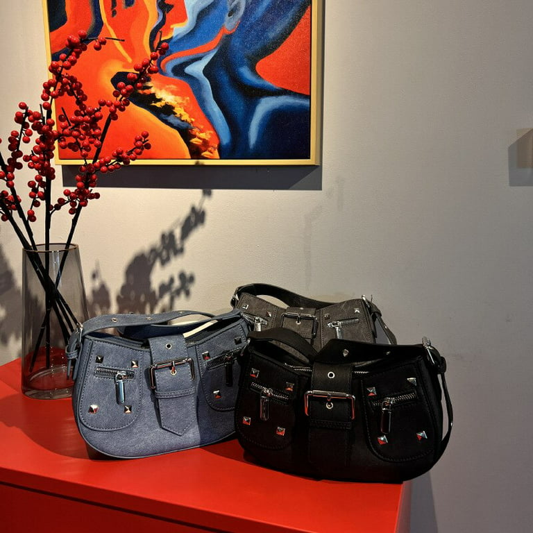 Y2k Denim Crossbody Handbag, Chain Decor Shoulder Bag, Buckle