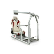GTR Racing Simulator GTAF-WHT-S105LWHTRD - GTA-F Model (White) Triple or Single Monitor Stand with White/Red Adjustable Leatherette Seat, Racing Simulator Cockpit gaming chair Single Monitor Stand