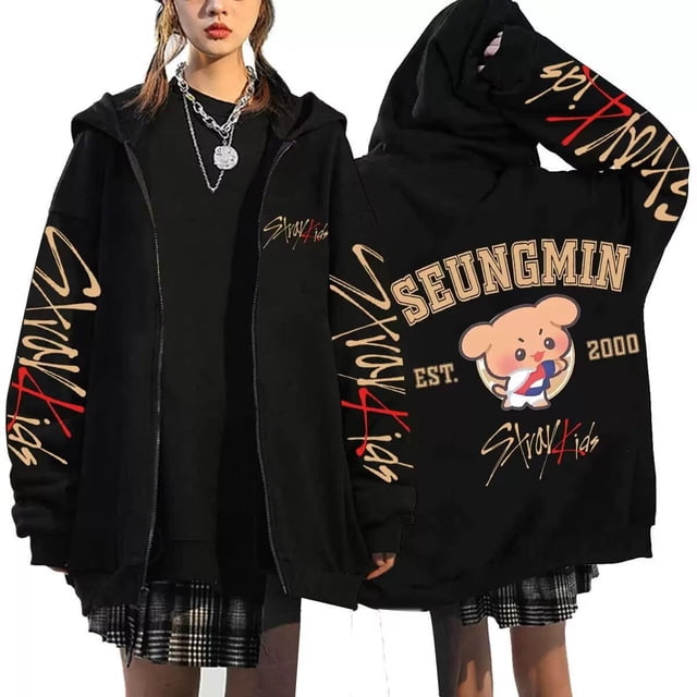 Sudadera con capucha y cremallera con estampado de tendencia Straykids Seungmin Korea