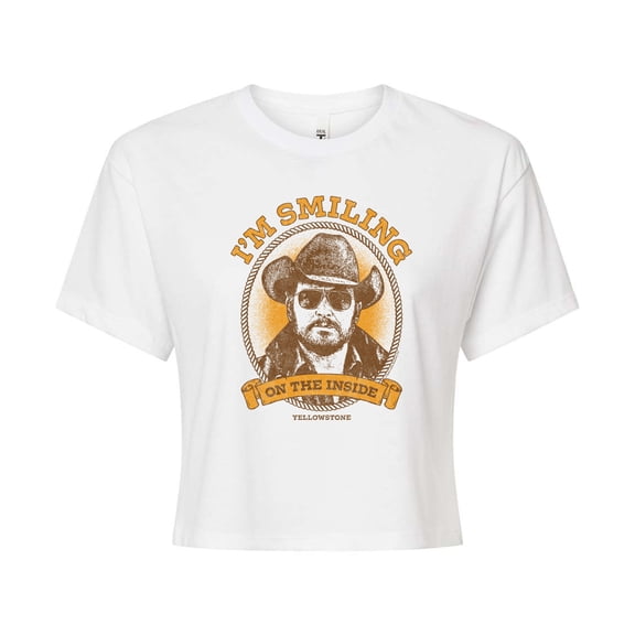 Yellowstone - Rip Smiling Inside - Juniors Cropped Graphic T-Shirt