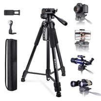 BEBANG 67" Camera Tripod, Portable and Flexible Tripod with Clip and Adapter, Porfessional Aluminum Tripod Stand for Mirrorles DSLR Phone Camcorder Binoculars Telescope