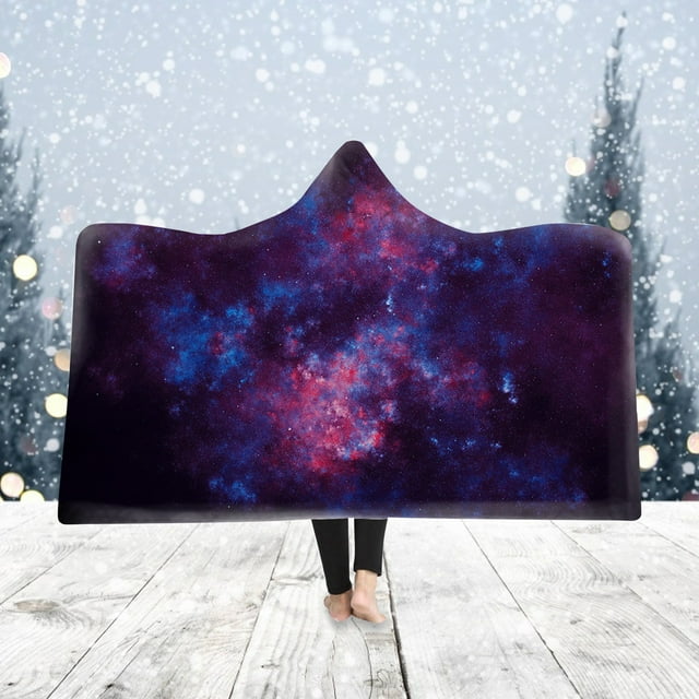 Winter Wearable Blanket Fleece Hooded Robe Cloak Throw Quilt Poncho