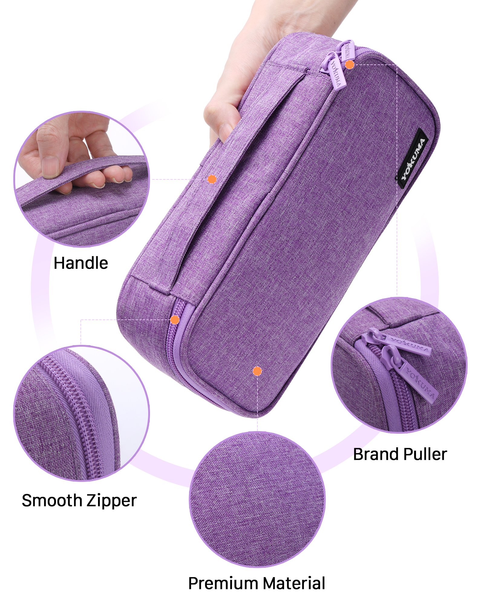 YOKUMA Pencil Case,Large Capacity Pencil Pouch,Aesthetic Zipper Pencil Box, Back to School Supplies for College Student Teen Adults, Purple
