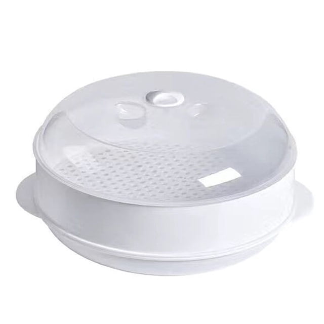 HLONKMicrowave Vegetable Steamer Pasta Rice Fish Steaming Pot Healthy Eating Kitchen Steamer Microwave-Safe Pan w/Lid Stackable Baskets Round Hole Spacer