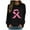 Black, variant on Pink Ribbon Women Fashion Casual Print Round Neck Loose Long Sleeve T-shirt Tops Blouse