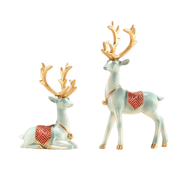 2 adornos de escritorio, figuras decorativas de ciervos, decoración del hogar, decoración de escritorio azul