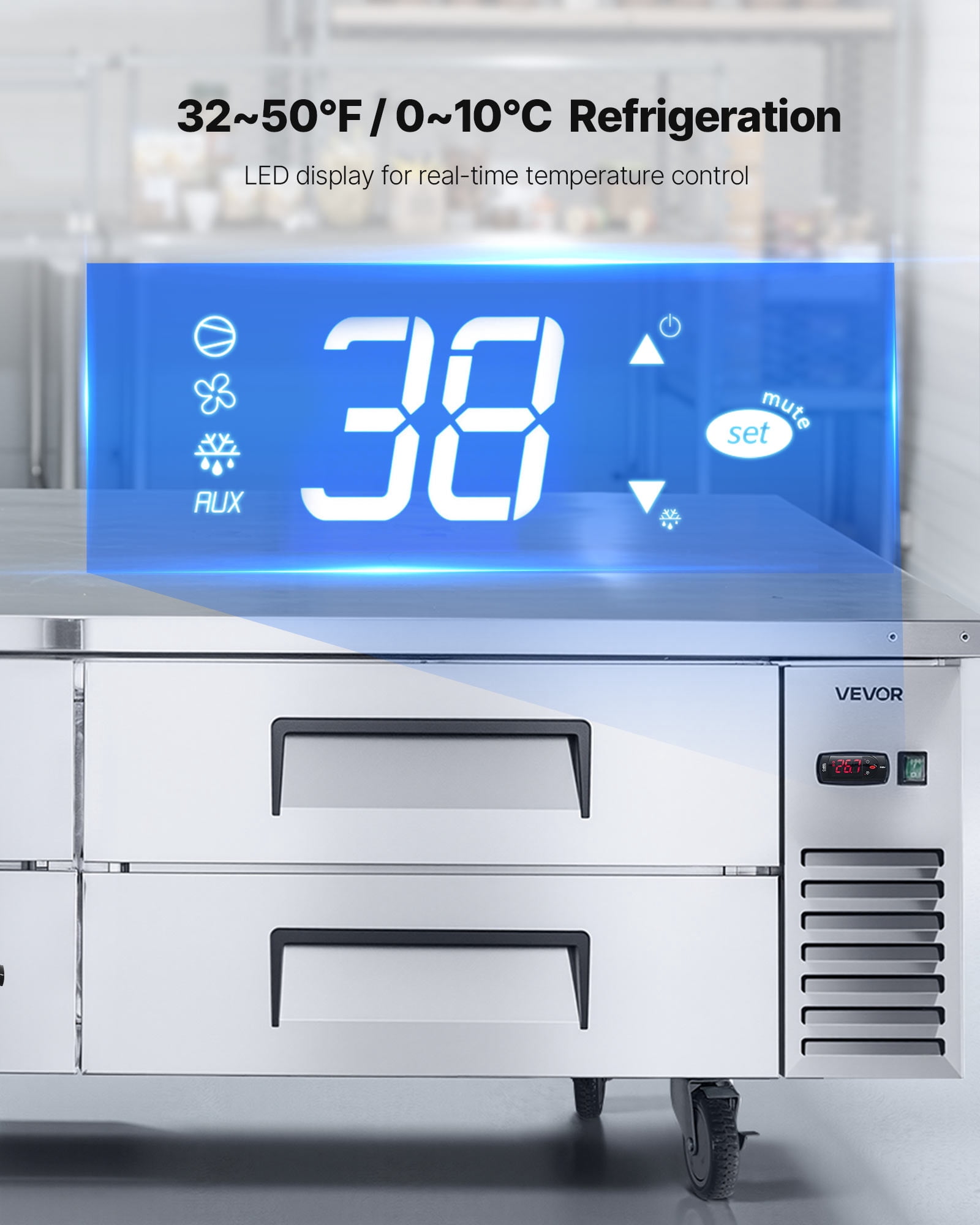 VEVOR Chef Base Refrigerator, 72" W Commercial Chef Bases Worktop Refrigerators, 4-Drawer Under Counter Fridge with 12 Pans Stainless Steel, Heavy-Duty Refrigerated Base, Invisible Door Handle